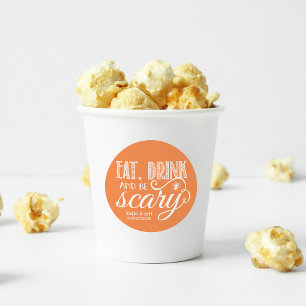 Eat, Drink & Be Scary Orange Halloween Party Classic Round Sticker