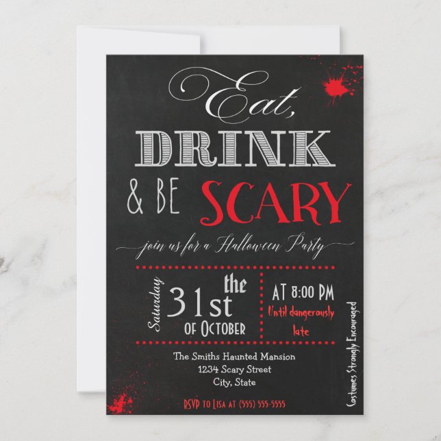 Eat drink be scary red Halloween Invitation (Front)