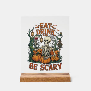 Eat Drink Be Scary Skeleton Halloween Pumpkins_1 Acrylic Sign