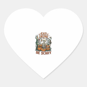 Eat Drink Be Scary Skeleton Halloween Pumpkins_1 Heart Sticker