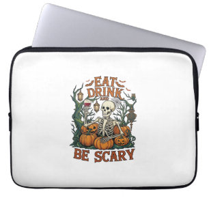 Eat Drink Be Scary Skeleton Halloween Pumpkins_1 Laptop Sleeve