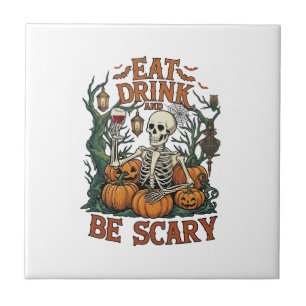 Eat Drink Be Scary Skeleton Halloween Pumpkins_1 Tile