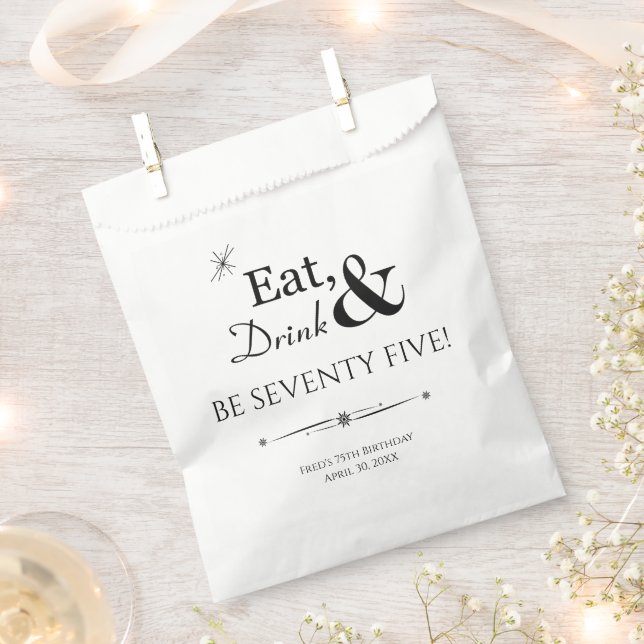 Eat Drink Be Seventy Five Retro 75th Birthday Favour Bags (Clipped)