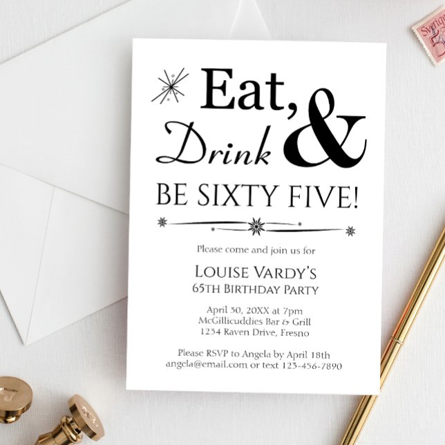 Eat Drink Be Sixty Five Retro 65th Birthday Invitation (Creator Uploaded)