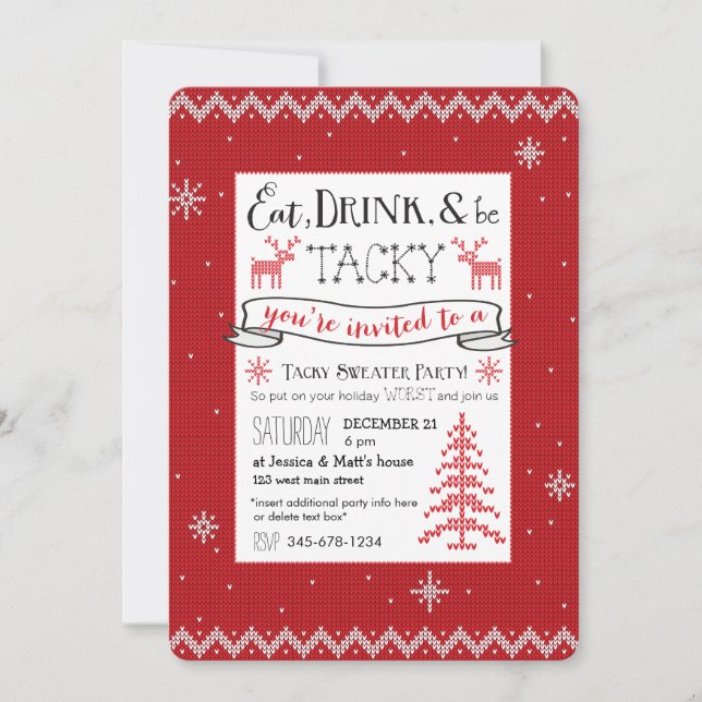 Eat, Drink & Be Tacky Sweater Party Invite (Front)