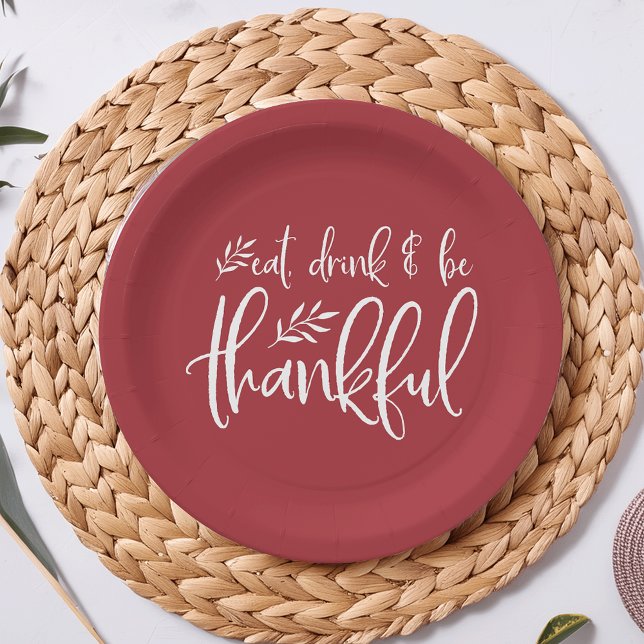 Eat, Drink & Be Thankful Custom Colour Thanksgivin Paper Plate (Creator Uploaded)