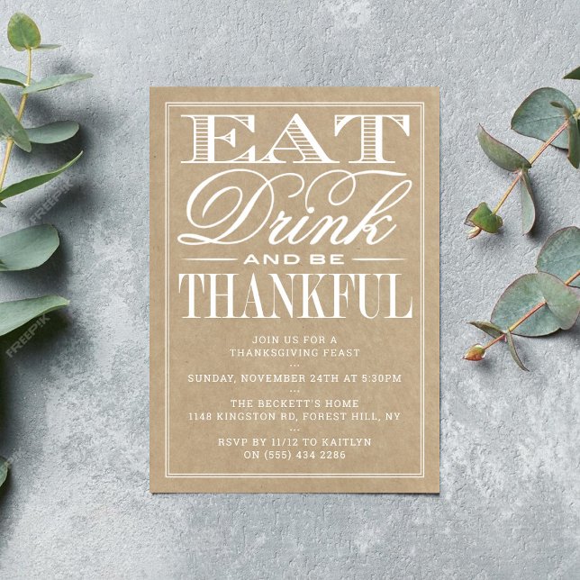 Eat, Drink & Be Thankful Kraft Thanksgiving Invitation (Creator Uploaded)