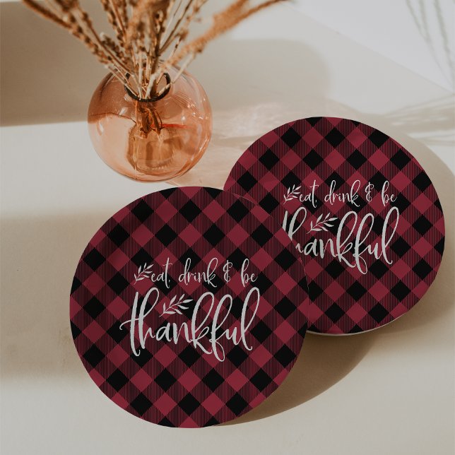 Eat, Drink & Be Thankful Plaid Thanksgiving Paper Plate (Creator Uploaded)