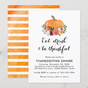Eat Drink & Be Thankful Thanksgiving Dinner Invitation