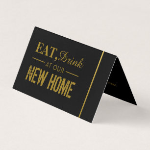 Eat Drink, Black & Gold Change of Address Card