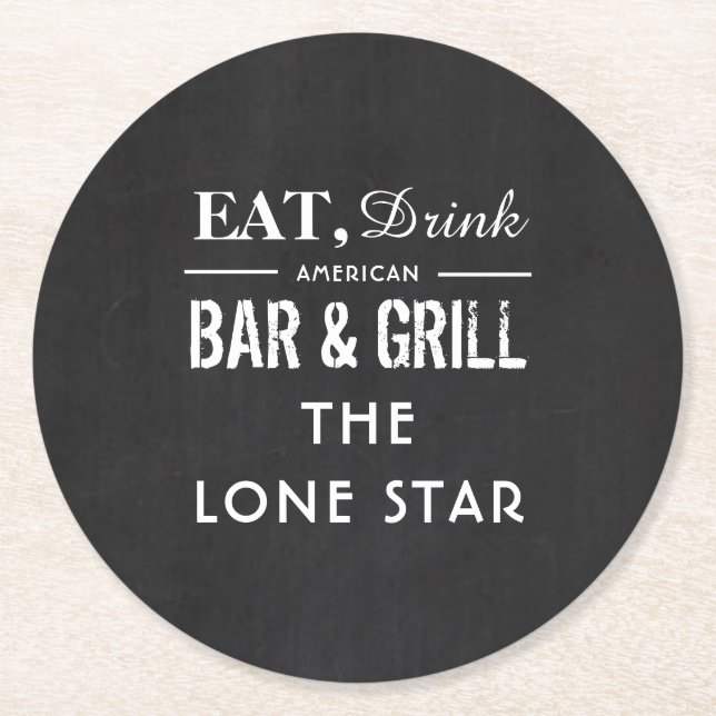 Eat, Drink Chalkboard, Bar & Grill, Pub/Brewery Round Paper Coaster (Front)