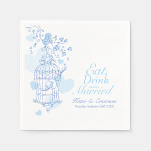 Eat drink custom blue birds cage wedding napkins