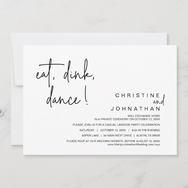 Eat, Drink, Dance, Casual Wedding Elopement Party  Invitation (Front)