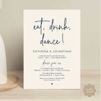 Eat, Drink, Dance, Elegant Navy Blue Elopement