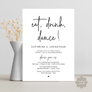 Eat, Drink, Dance Elegant Wedding Elopement Dinner Invitation