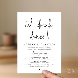 Eat, Drink, Dance, Wedding Elopement Dinner Party  Invitation