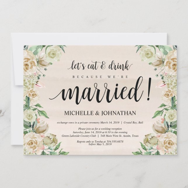 Eat, drink, Elopement Reception Invitation Card (Front)