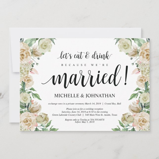 Eat, drink, Elopement Reception Invitation Card (Front)