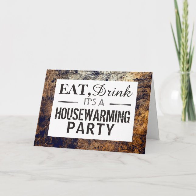 Eat, Drink Housewarming Party Dirt Brown Invite (Front)
