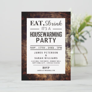 Eat, Drink Housewarming Party Dirt Brown Invite