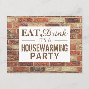 Eat, Drink Housewarming Party Rustic Brick Invite