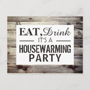 Eat, Drink Housewarming Party Rustic Wood Invite