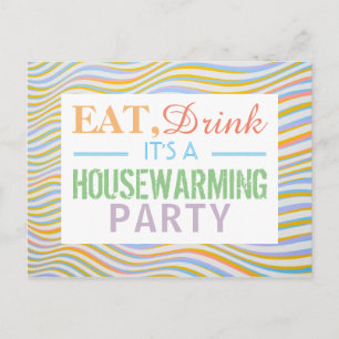 Eat, Drink Housewarming Party Wavy Lines Invite