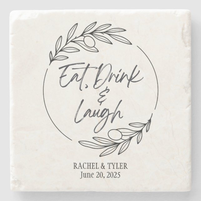 Eat, Drink & Laugh Custom Name Marble Coaster (Front)