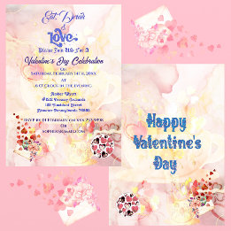 Eat Drink & Love Heart Valentines Day Celebration Invitation