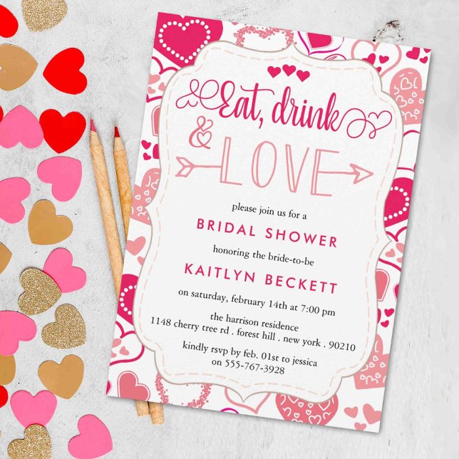 "Eat, Drink & Love" Valentine's Day Bridal Shower Invitation (Creator Uploaded)