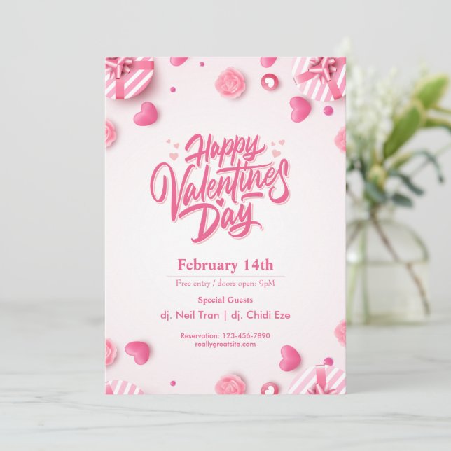 "Eat, Drink & Love" Valentine's Day Party Invitati Invitation (Standing Front)