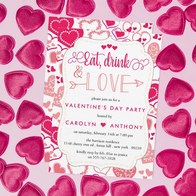 "Eat, Drink & Love" Valentine's Day Party Invitation (Creator Uploaded)