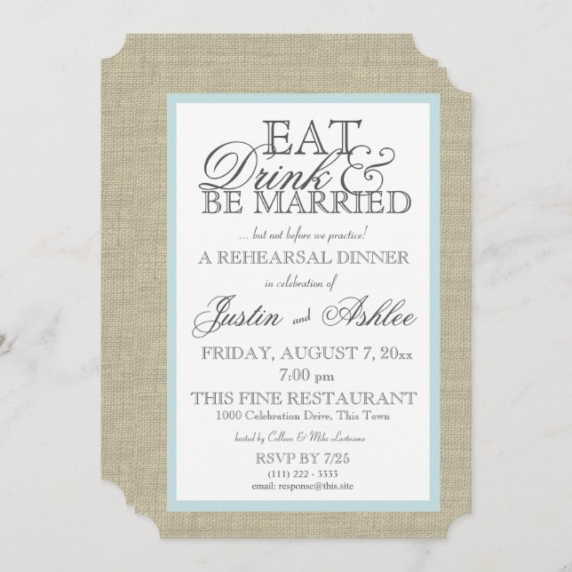 Eat Drink Married Rehearsal Dinner Invitation (Front/Back)