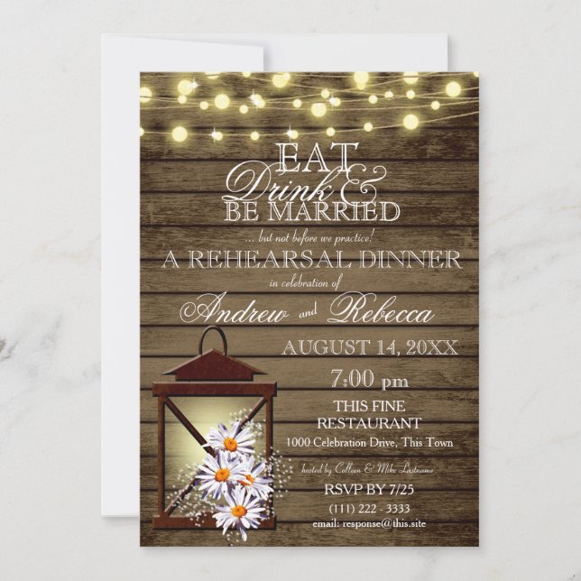 Eat Drink Married Rustic Lantern Rehearsal Dinner Invitation (Front)