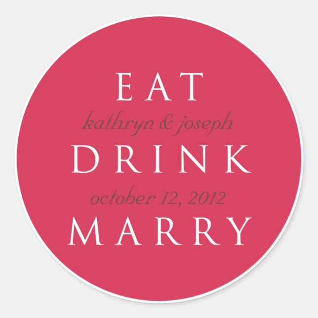 EAT DRINK MARRY cherry red wedding favour label (Front)