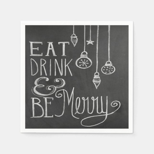 Eat Drink Merry Chalkboard Christmas Napkins (Front)