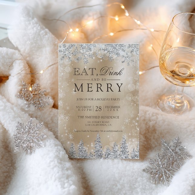 Eat Drink Merry Gold Silver Christmas party Invitation (Eat Drink Merry Gold Silver Christmas party Invitation)