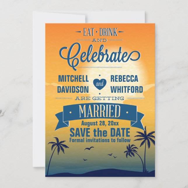 Eat Drink n Celebrate Summer Sunset Save the Date (Front)