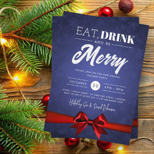 Eat, Drink Navy Winter Wonderland Holiday Bow Invitation