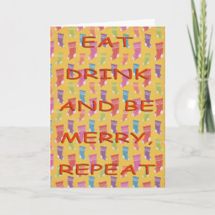 Eat drink repeat stockings red holiday card
