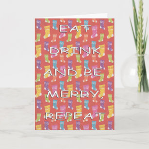 Eat drink repeat stockings white red holiday card