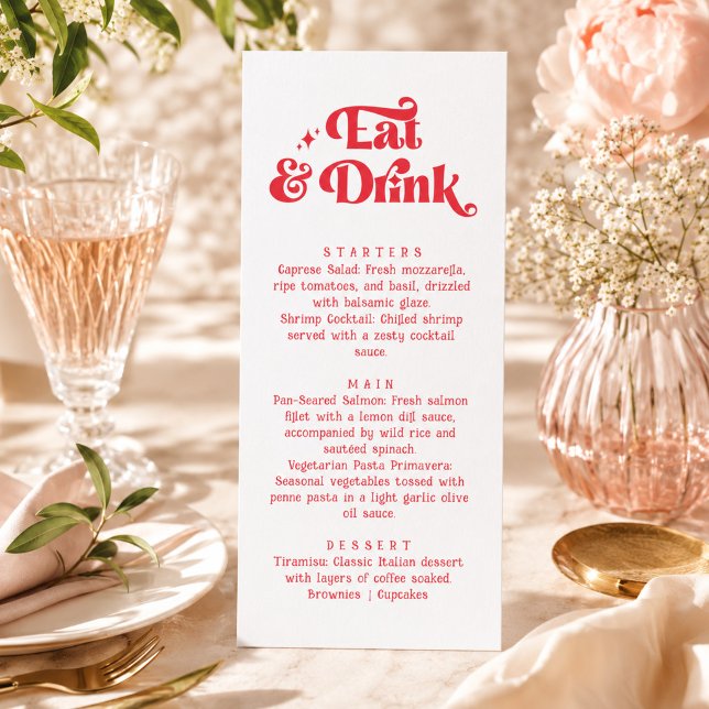 Eat & Drink Retro Red and White Wedding Menu (Creator Uploaded)