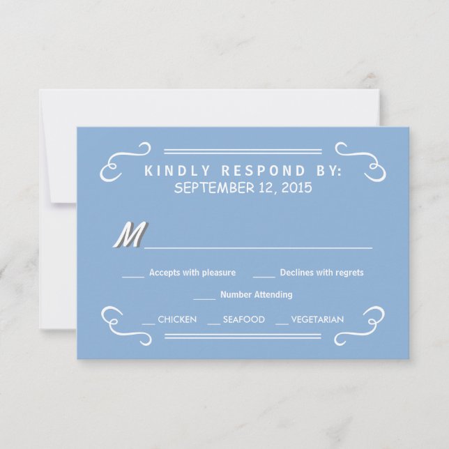 Eat Drink & RSVP Sky Blue Rustic Wedding Reply Card (Front)