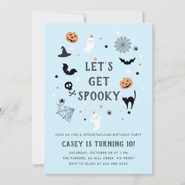 Eat drink scary birthday Halloween Blue Invitation (Front)