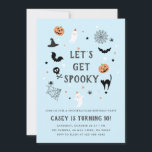 Eat drink scary birthday Halloween Blue Invitation<br><div class="desc">A Halloween Birthday party invitation featuring spooky illustrations</div>