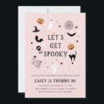 Eat drink scary birthday Halloween Pink Invitation<br><div class="desc">A Halloween Birthday party invitation featuring spooky illustrations</div>