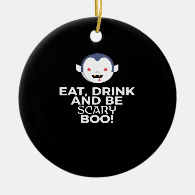 Eat Drink Scary Boo Halloween Design Creative Casu Ceramic Tree Decoration (Front)
