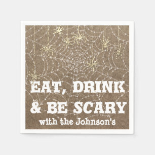 Eat Drink Scary Spider Halloween Kraft Web Bronze Napkin