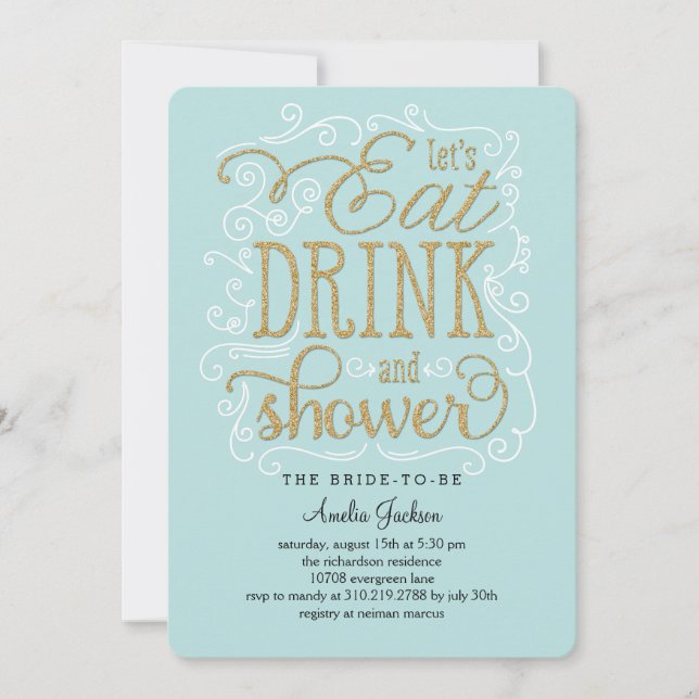 Eat Drink Shower Bridal Shower Invitation Blue (Front)