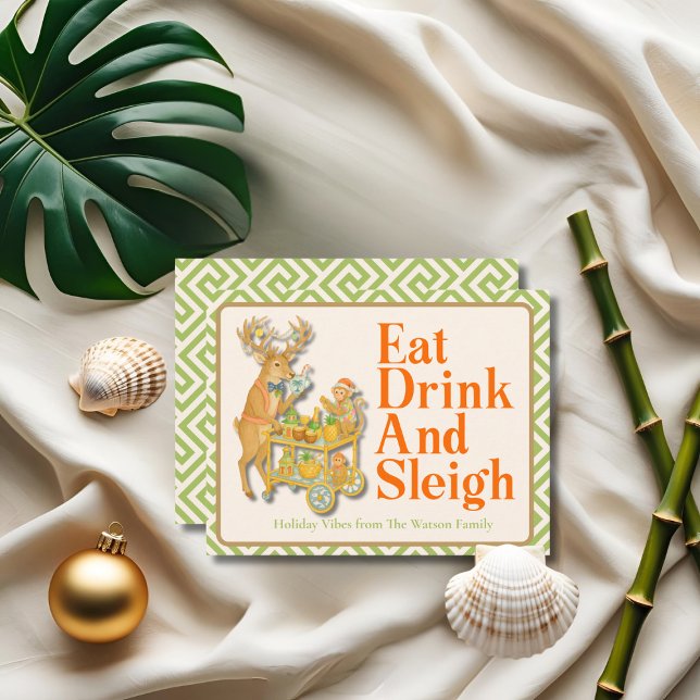 Eat Drink Sleigh Tropical Christmas Chinoiserie Holiday Card (Eat Drink Sleigh Tropical Christmas Chinoiserie Holiday Card)